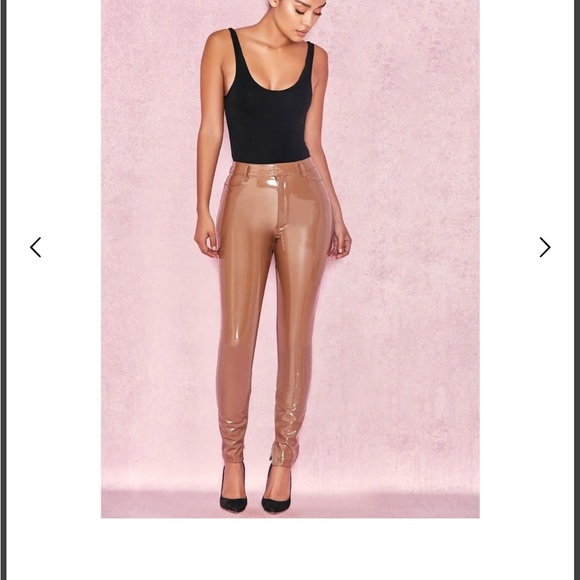 Wore once. HOUSE OF CB 'Haridan' Coffee Brown Patent Stretch Vinyl Trou - Picture 2 of 4